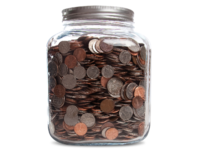 A glass jar full of coins