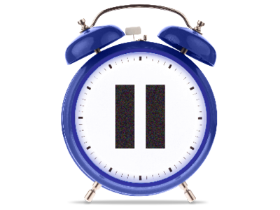A clock with a pause sign in the middle