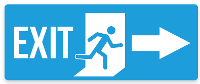 A blue sign saying exit