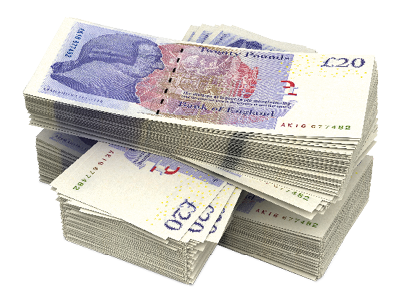 A pile of £20 notes