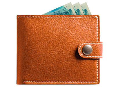 A wallet with notes visible at the top