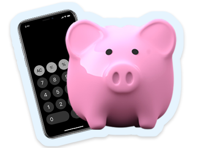 A calculator and a piggy bank