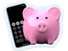 A calculator and a piggy bank