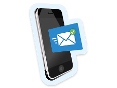 A mobile phone with an envelope symbol on it