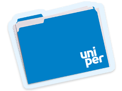 A blue folder with Uniper on the front