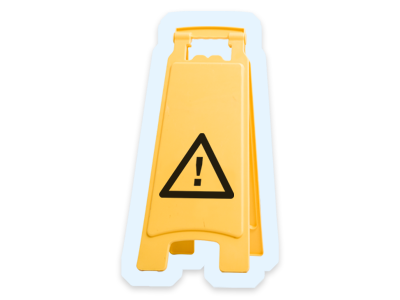 A yellow sign with a warning triangle on it