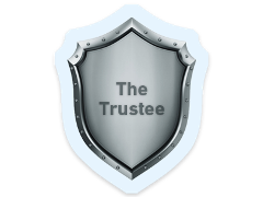A grey shield with the words The Trustee on it