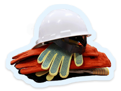 A pile of work gloves and a hard hat