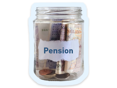 A jar of money with the word pension on it
